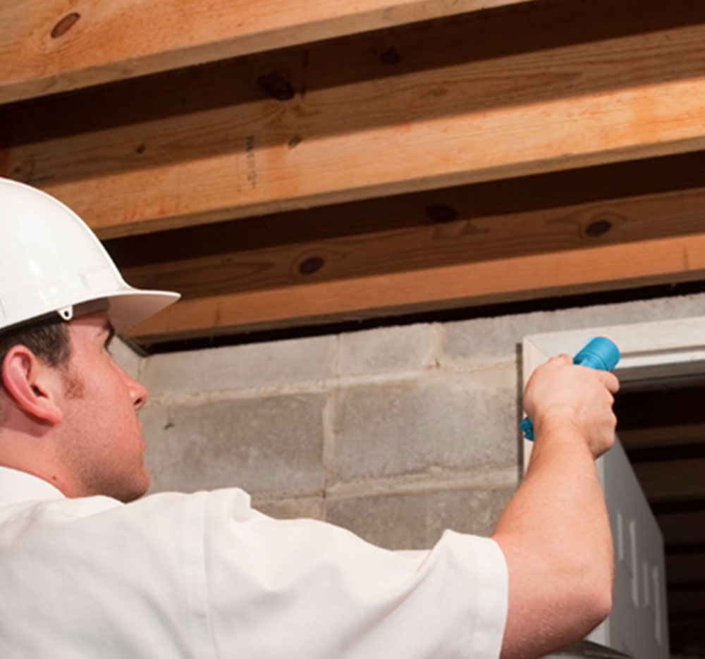 Inspector examining crawl space